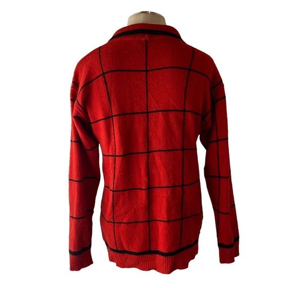 Vintage 100% Cashmere Sweater Red Black Windowpane size Small - Picture 4 of 5